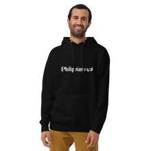 Load image into Gallery viewer, christian hooded sweatshirt features Philippians 4:6 script