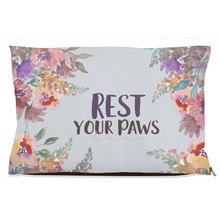 Load image into Gallery viewer, Gray Floral "Rest your Paws here" Dog Bed