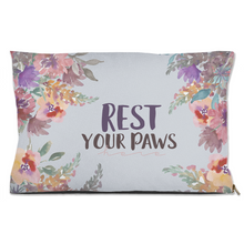 Load image into Gallery viewer, Gray Floral "Rest your Paws here" Dog Bed