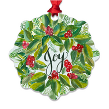 Load image into Gallery viewer, Christmas Wreath Joy Metal Ornaments