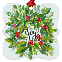 Load image into Gallery viewer, Christmas Wreath Joy Metal Ornaments