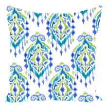 Load image into Gallery viewer, White, Blue & Green IKAT Throw Pillow