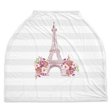 Load image into Gallery viewer, Paris Tower Gray Stripe Car Seat/Nursing Cover