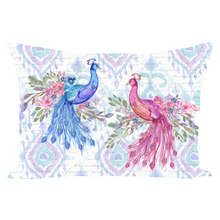 Load image into Gallery viewer, Blue & Pink Ikat Peacock Throw Pillow
