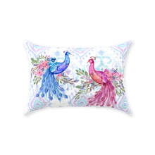 Load image into Gallery viewer, Blue & Pink Ikat Peacock Throw Pillow