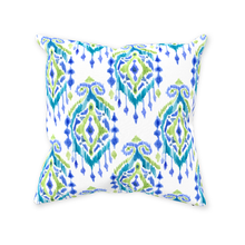 Load image into Gallery viewer, White, Blue & Green IKAT Throw Pillow