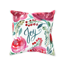 Load image into Gallery viewer, Rose Christmas "Joy" Flower Throw Pillow