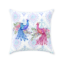 Load image into Gallery viewer, Blue & Pink Ikat Peacock Throw Pillow