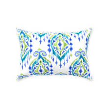 Load image into Gallery viewer, White, Blue & Green IKAT Throw Pillow