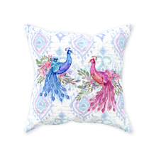 Load image into Gallery viewer, Blue & Pink Ikat Peacock Throw Pillow