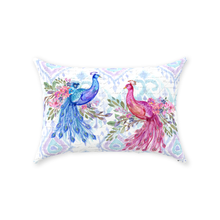 Load image into Gallery viewer, Blue & Pink Ikat Peacock Throw Pillow