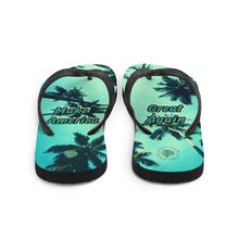 Load image into Gallery viewer, Make America Great again flip flops with palm trees