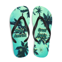 Load image into Gallery viewer, Make America Great again flip flops with palm trees