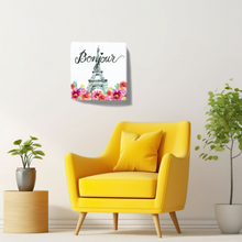 Load image into Gallery viewer, Paris Floral &quot;Bonjour&quot; Canvas Wraps
