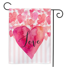Load image into Gallery viewer, &quot;LOVE&quot; Pink Heart &amp; Stripes Yard Flag
