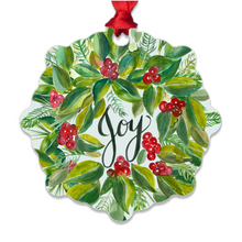 Load image into Gallery viewer, Christmas Wreath Joy Metal Ornaments
