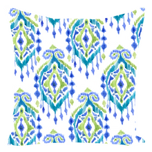 Load image into Gallery viewer, White, Blue &amp; Green IKAT Throw Pillow

