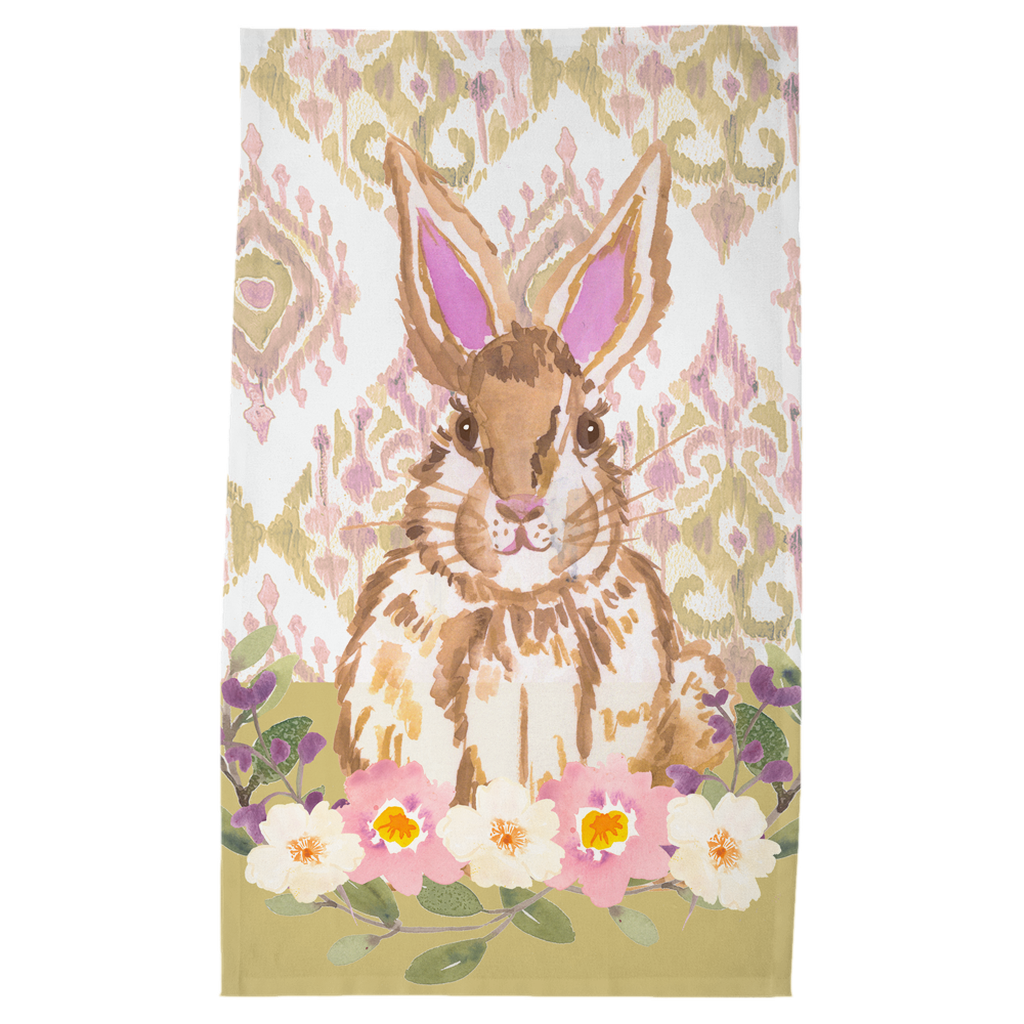 Golden Blush Ikat Easter bunny Tea Towel