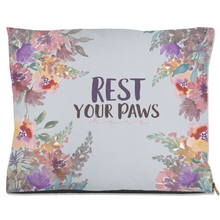 Load image into Gallery viewer, Gray Floral &quot;Rest your Paws here&quot; Dog Bed
