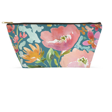 Load image into Gallery viewer, Teal Floral Accessory Pouch
