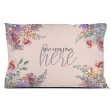 Load image into Gallery viewer, Pink Floral &quot;Rest your paws Here&quot; Dog Bed
