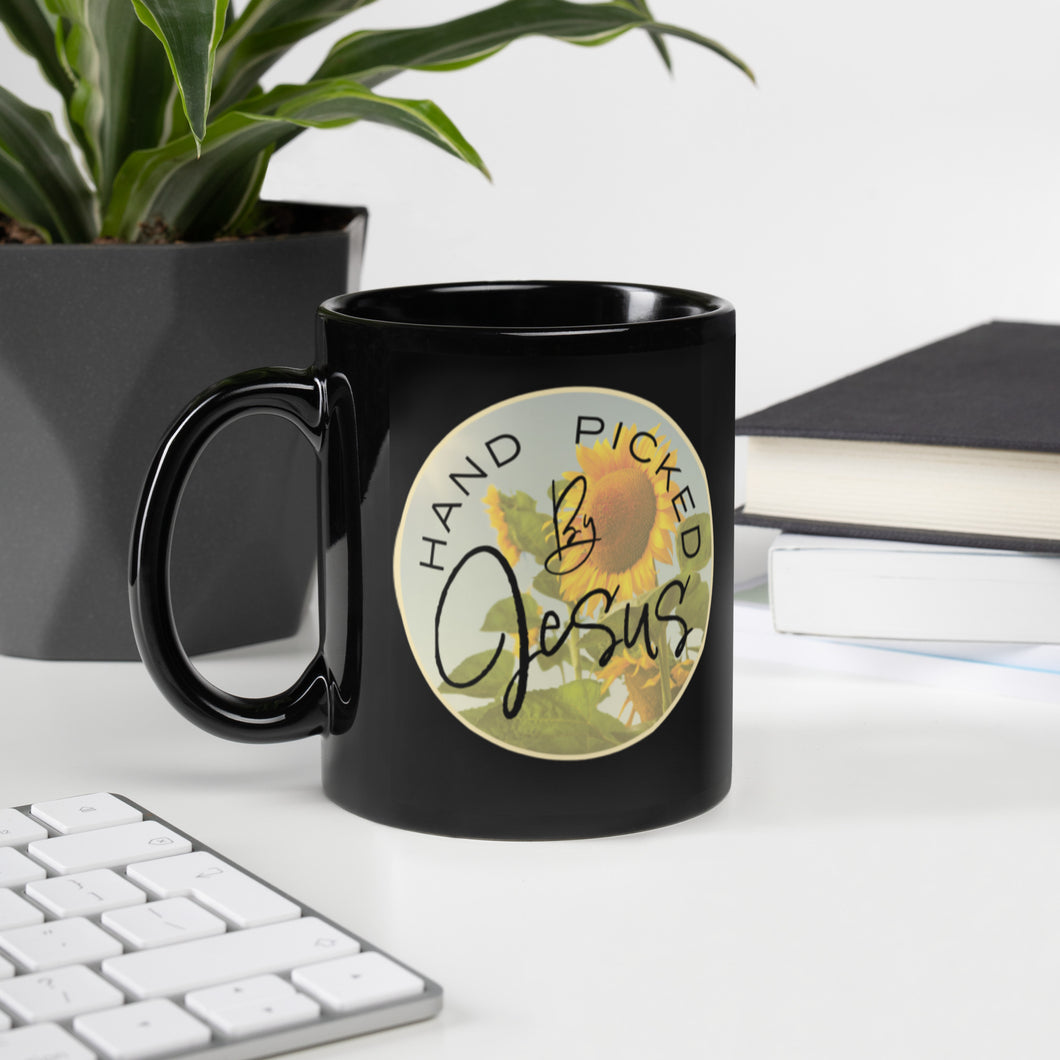 Hand Picked By Jesus Black Glossy Mug