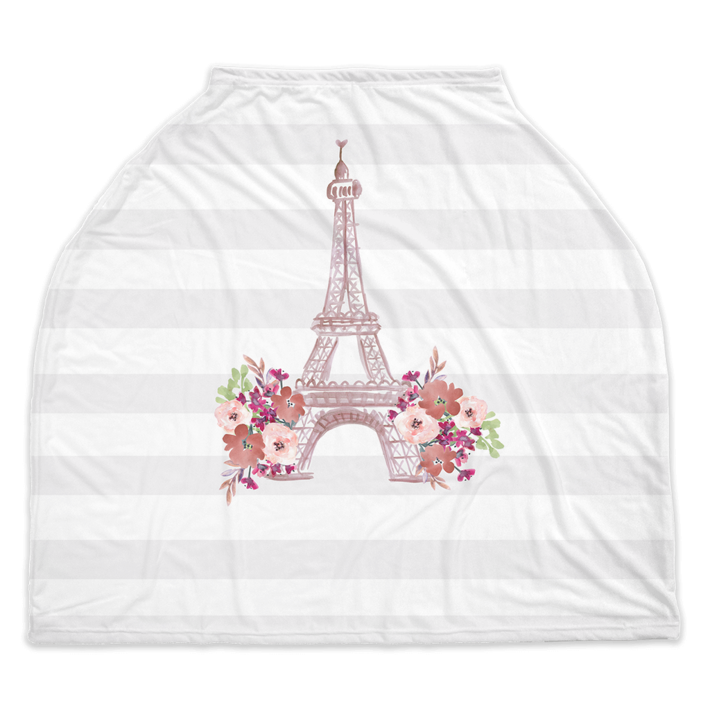 Paris Tower Gray Stripe Car Seat/Nursing Cover