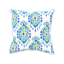 Load image into Gallery viewer, White, Blue &amp; Green IKAT Throw Pillow
