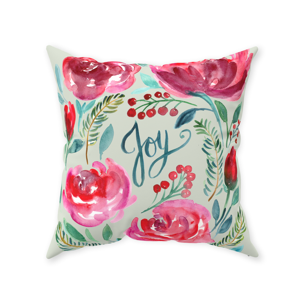 Floral Christmas Joy Throw Pillow