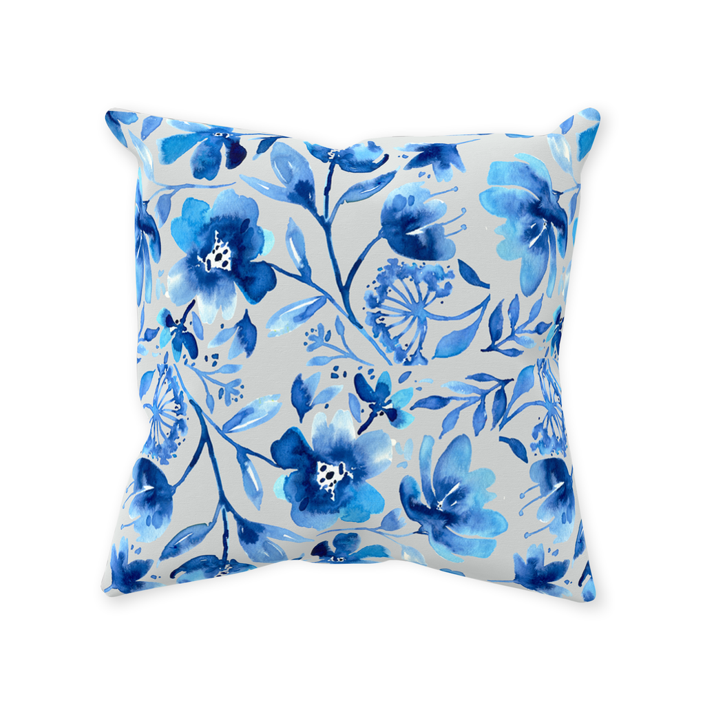 Blue Floral Design Throw Pillow