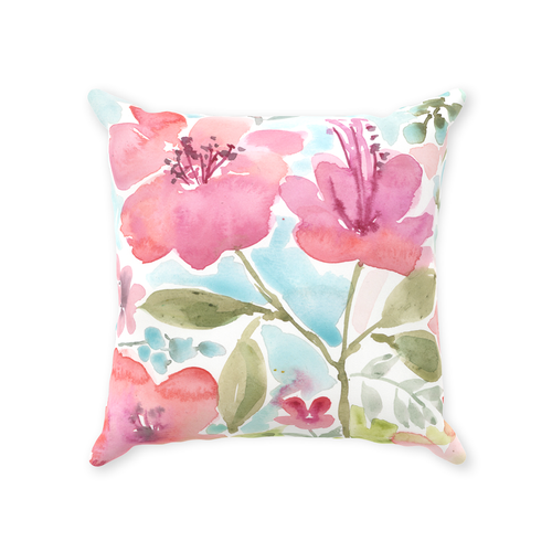 Pink Floral Watercolor Throw Pillow