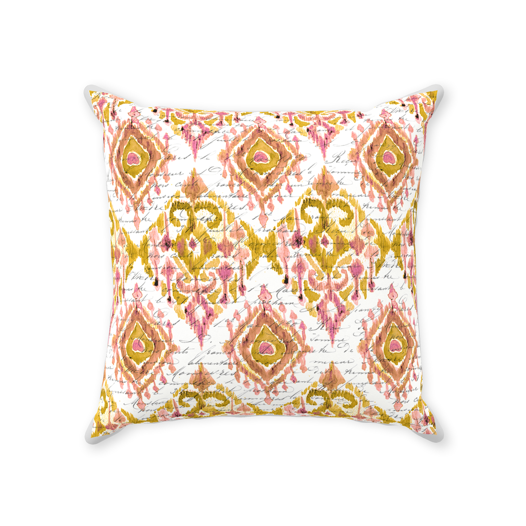 Gold & Blush IKAT Throw Pillow