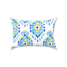 Load image into Gallery viewer, White, Blue &amp; Green IKAT Throw Pillow
