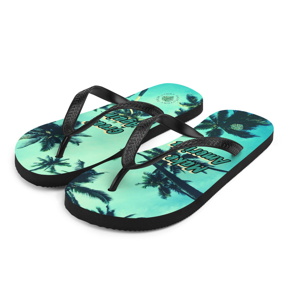 Make America Great again flip flops with palm trees