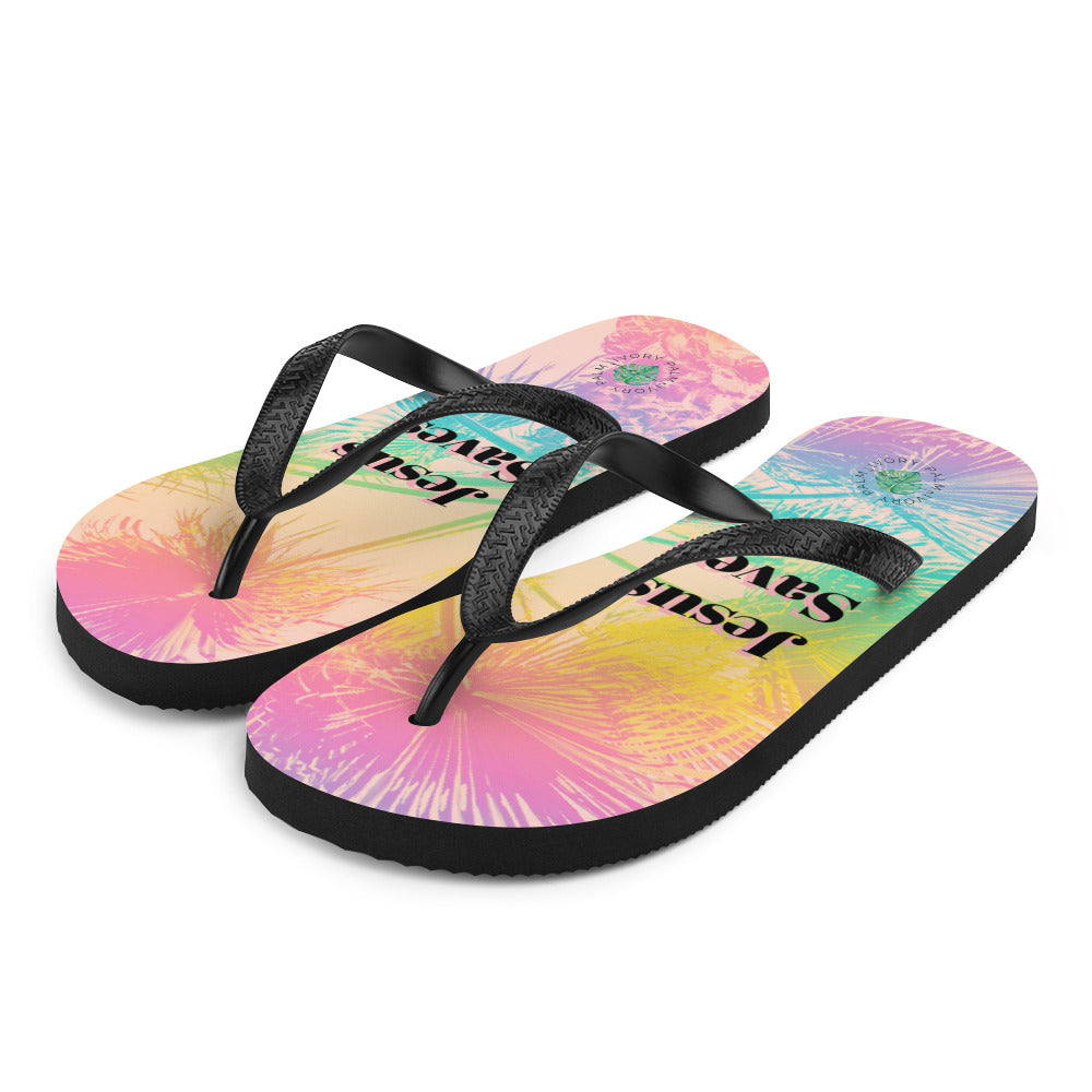 Jesus Saves Tropical Flip-Flops